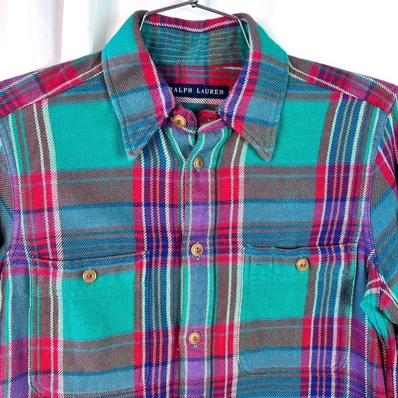 RALPH LAUREN MULTICOLOUR FANNEL PLAID BUTTON DOWN SHIRT PREPPY LONG SLEEVE SMALL - Picture 6 of 12
